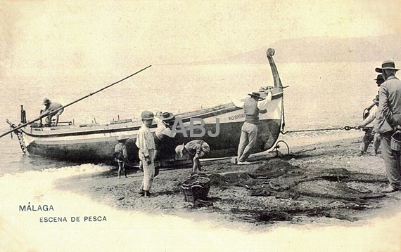 Postales de principios del siglo XX referidas a la barca de jábega y a la extracción del copo